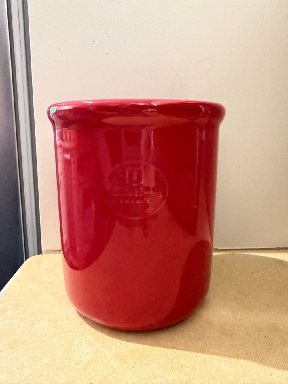 Red Ceramic Utensil Crock - Brand Unknown
